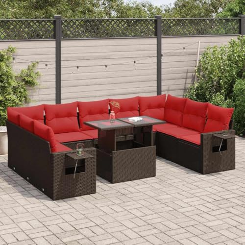 LLEZKBR Outdoor Möbel Sets - 10-teiliges Gartensofa-Set mit Kissen braun Poly Rattan Akazie LLEZKBR Outdoor Möbel Sets - 10-teiliges Gartensofa-Set mit Kissen braun Poly Rattan Akazie von LLEZKBR