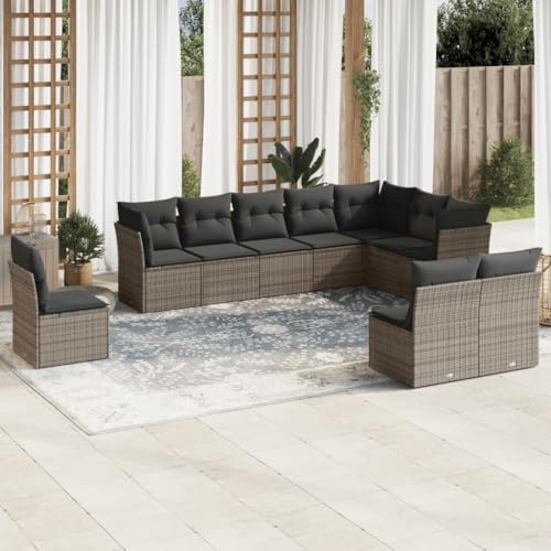LLEZKBR Outdoor Möbel Sets - 10-teiliges Gartensofa-Set mit Kissen grau Poly Rattan von LLEZKBR
