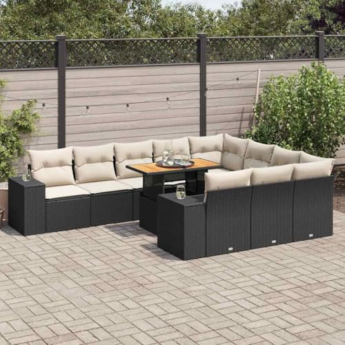 LLEZKBR Outdoor Möbel Sets - 10-teiliges Gartensofa-Set mit Kissen schwarz Poly Rattan Akazie LLEZKBR Outdoor Möbel Sets - 10-teiliges Gartensofa-Set mit Kissen schwarz Poly Rattan Akazie von LLEZKBR