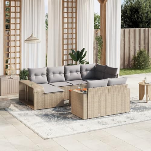 LLEZKBR Outdoor Möbel Sets - 11-teiliges Gartensofa-Set mit Kissen Beige Poly Rattan von LLEZKBR