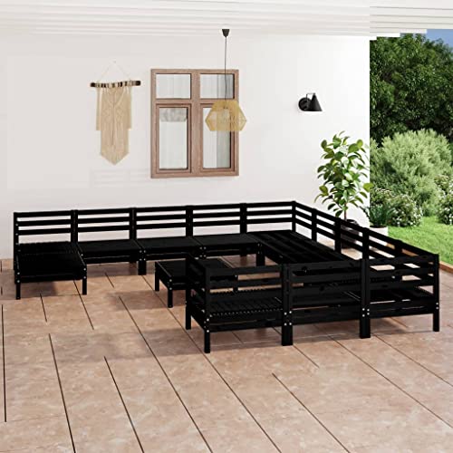 LLEZKBR Outdoor Möbel Sets - 13-teiliges Garten-Lounge-Set schwarz Massivholz Kiefer von LLEZKBR