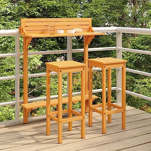 LLEZKBR Outdoor Möbel Sets - 3-teiliges Balkon-Bar-Set aus massivem Akazienholz von LLEZKBR