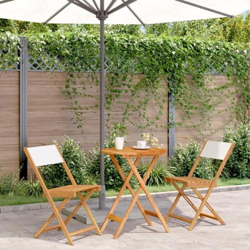 LLEZKBR Outdoor-Möbel-Sets - 3-teiliges Bistro-Set, cremeweißer Stoff und Massivholz von LLEZKBR
