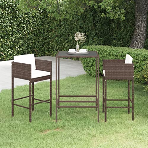 LLEZKBR Outdoor Möbel Sets - 3-teiliges Gartenbar-Set mit Kissen Polyrattan braun von LLEZKBR