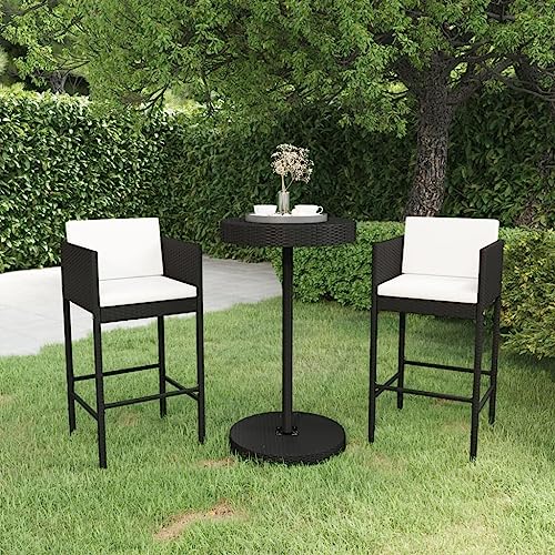 LLEZKBR Outdoor Möbel Sets - 3-teiliges Gartenbar-Set mit Kissen Polyrattan schwarz von LLEZKBR