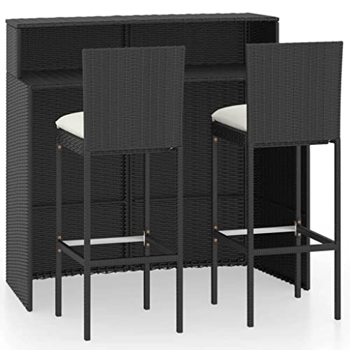 LLEZKBR Outdoor Möbel Sets - 3-teiliges Gartenbar-Set mit Kissen Polyrattan schwarz von LLEZKBR