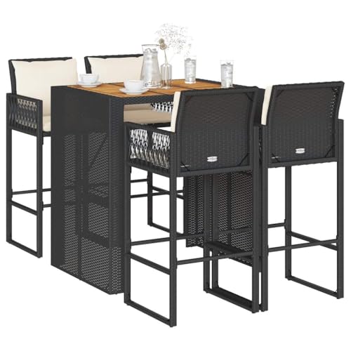 LLEZKBR Outdoor Möbel Sets - 5-teiliges Garten-Bar-Set mit Kissen schwarz Polyrattan Akazie von LLEZKBR