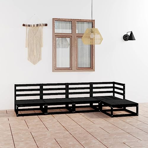 LLEZKBR Outdoor Möbel Sets - 5-teiliges Garten-Lounge-Set schwarz Massivholz Kiefer von LLEZKBR