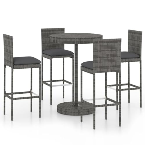 LLEZKBR Outdoor Möbel Sets - 5-teiliges Gartenbar-Set mit Kissen Polyrattan Grau von LLEZKBR