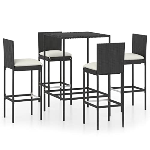 LLEZKBR Outdoor Möbel Sets - 5-teiliges Gartenbar-Set mit Kissen Polyrattan schwarz von LLEZKBR