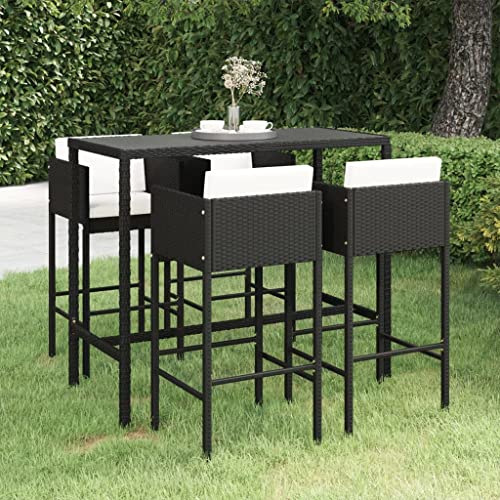 LLEZKBR Outdoor Möbel Sets - 5-teiliges Gartenbar-Set mit Kissen Polyrattan schwarz von LLEZKBR