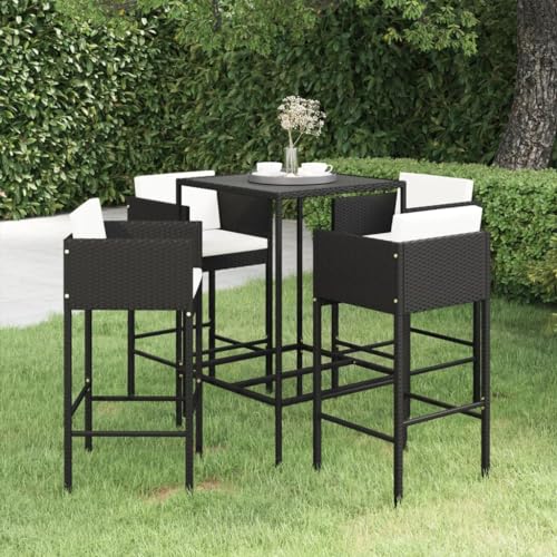 LLEZKBR Outdoor Möbel Sets - 5-teiliges Gartenbar-Set mit Kissen Polyrattan schwarz von LLEZKBR