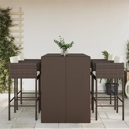 LLEZKBR Outdoor Möbel Sets - 5-teiliges Gartenbar-Set mit Kissen braun Poly Rattan von LLEZKBR