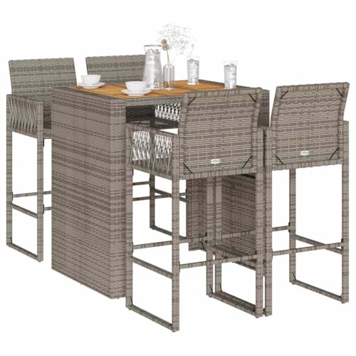 LLEZKBR Outdoor Möbel Sets - 5-teiliges Gartenbar-Set ohne Kissen grau Poly Rattan Akazie von LLEZKBR