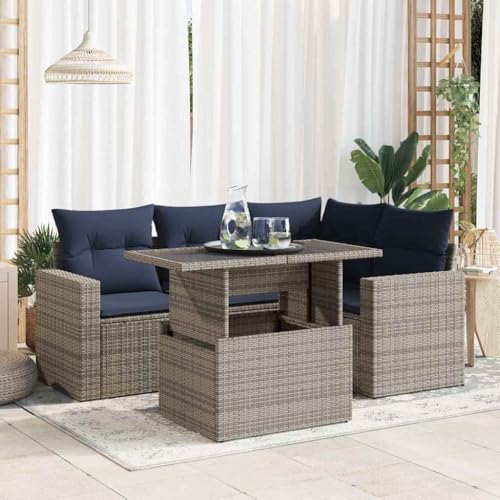 LLEZKBR Outdoor Möbel Sets - 5-teiliges Gartensofa-Set mit Kissen grau Poly Rattan Akazie LLEZKBR Outdoor Möbel Sets - 5-teiliges Gartensofa-Set mit Kissen grau Poly Rattan Akazie von LLEZKBR