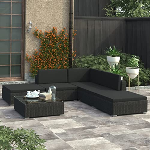LLEZKBR Outdoor Möbel Sets - 6-teiliges Garten-Lounge-Set mit Kissen Poly Rattan Schwarz LLEZKBR Outdoor Möbel Sets - 6-teiliges Garten-Lounge-Set mit Kissen Poly Rattan Schwarz von LLEZKBR