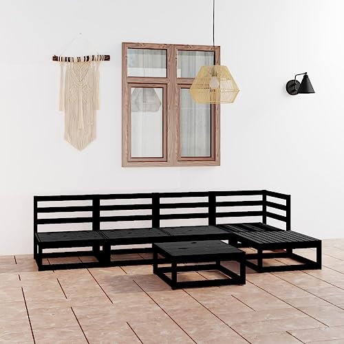 LLEZKBR Outdoor Möbel Sets - 6-teiliges Garten-Lounge-Set schwarz Massivholz Kiefer von LLEZKBR