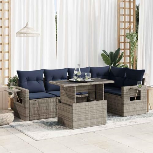 LLEZKBR Outdoor Möbel Sets - 6-teiliges Gartensofa-Set mit Kissen grau Poly Rattan Akazie LLEZKBR Outdoor Möbel Sets - 6-teiliges Gartensofa-Set mit Kissen grau Poly Rattan Akazie von LLEZKBR