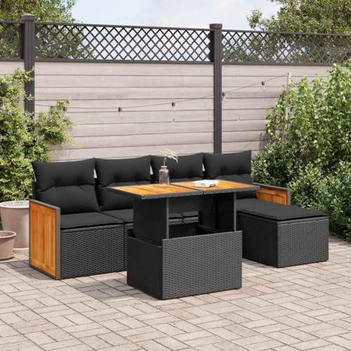 LLEZKBR Outdoor Möbel Sets - 6-teiliges Gartensofa-Set mit Kissen schwarz Poly Rattan Akazie LLEZKBR Outdoor Möbel Sets - 6-teiliges Gartensofa-Set mit Kissen schwarz Poly Rattan Akazie von LLEZKBR