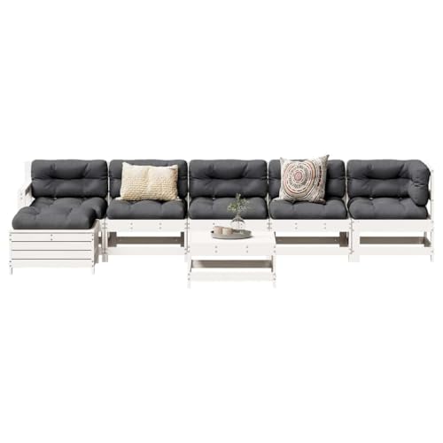 LLEZKBR Outdoor Möbel Sets - 7-teiliges Garten-Lounge-Set Weiß Massivholz Kiefer LLEZKBR Outdoor Möbel Sets - 7-teiliges Garten-Lounge-Set Weiß Massivholz Kiefer von LLEZKBR
