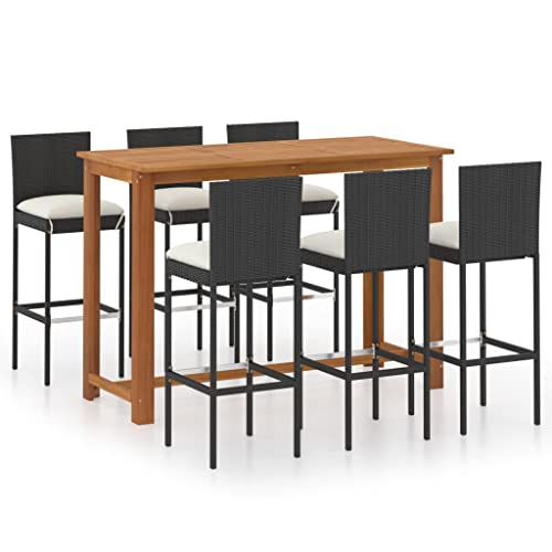 LLEZKBR Outdoor Möbel Sets - 7-teiliges Gartenbar-Set mit Kissen Polyrattan schwarz von LLEZKBR