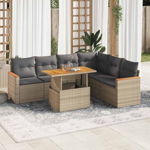 LLEZKBR Outdoor Möbel Sets - 7-teiliges Gartensofa-Set mit Kissen Beige Poly Rattan Akazie LLEZKBR Outdoor Möbel Sets - 7-teiliges Gartensofa-Set mit Kissen Beige Poly Rattan Akazie von LLEZKBR