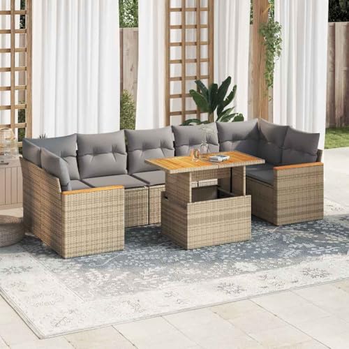 LLEZKBR Outdoor Möbel Sets - 7-teiliges Gartensofa-Set mit Kissen Beige Poly Rattan Akazie LLEZKBR Outdoor Möbel Sets - 7-teiliges Gartensofa-Set mit Kissen Beige Poly Rattan Akazie von LLEZKBR