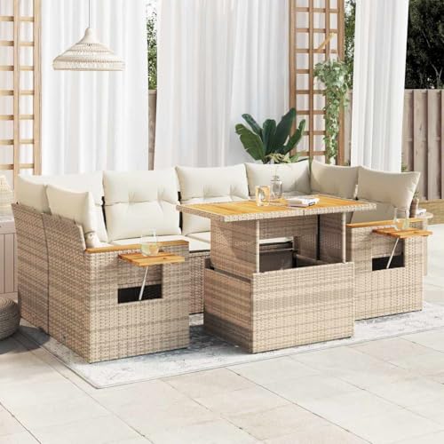 LLEZKBR Outdoor Möbel Sets - 7-teiliges Gartensofa-Set mit Kissen Beige Polyrattan Akazie LLEZKBR Outdoor Möbel Sets - 7-teiliges Gartensofa-Set mit Kissen Beige Polyrattan Akazie von LLEZKBR