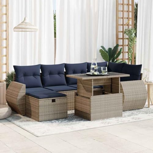 LLEZKBR Outdoor Möbel Sets - 7-teiliges Gartensofa-Set mit Kissen braun Poly Rattan Akazie von LLEZKBR