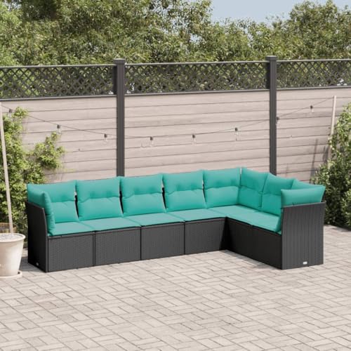 LLEZKBR Outdoor Möbel Sets - 7-teiliges Gartensofa-Set mit Kissen schwarz Poly Rattan von LLEZKBR