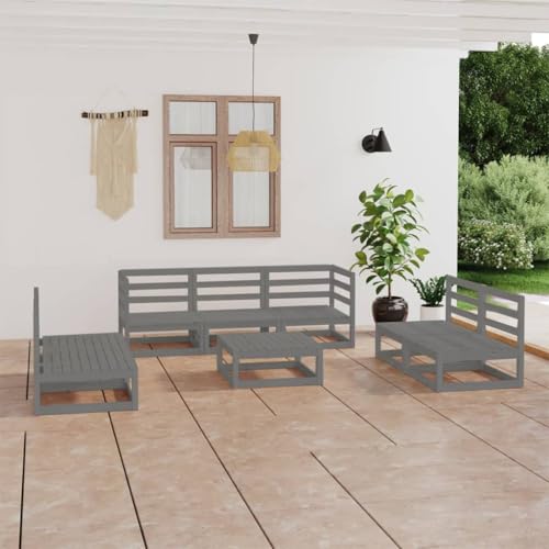 LLEZKBR Outdoor Möbel Sets - 8-teiliges Garten-Lounge-Set Grau Massivholz Kiefer von LLEZKBR