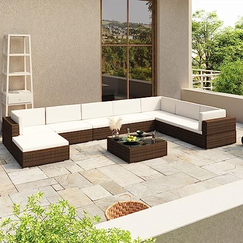 LLEZKBR Outdoor Möbel Sets - 8-teiliges Garten-Lounge-Set mit Kissen Poly Rattan Braun von LLEZKBR
