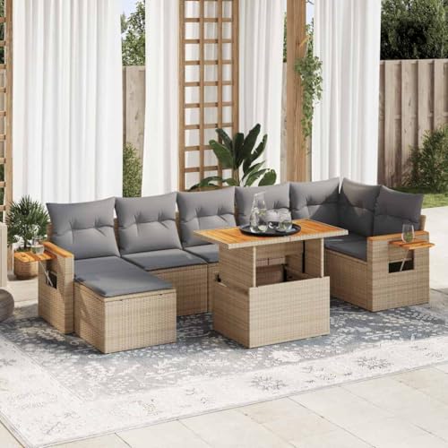 LLEZKBR Outdoor Möbel Sets - 8-teiliges Gartensofa-Set mit Kissen Beige Poly Rattan Akazie LLEZKBR Outdoor Möbel Sets - 8-teiliges Gartensofa-Set mit Kissen Beige Poly Rattan Akazie von LLEZKBR