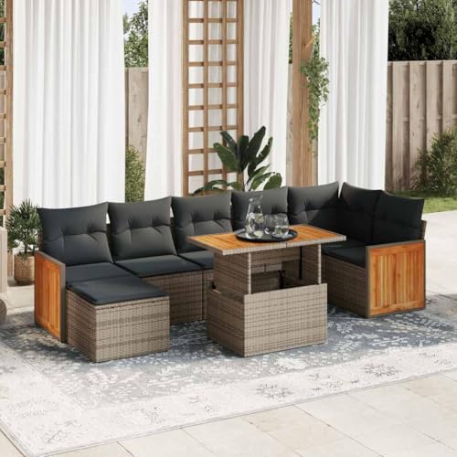 LLEZKBR Outdoor Möbel Sets - 8-teiliges Gartensofa-Set mit Kissen grau Poly Rattan Akazie von LLEZKBR