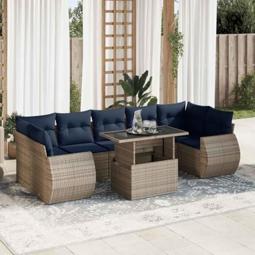 LLEZKBR Outdoor Möbel Sets - 8-teiliges Gartensofa-Set mit Kissen grau Poly Rattan Akazie von LLEZKBR
