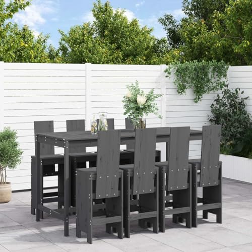 LLEZKBR Outdoor Möbel Sets - 9-teiliges Gartenbar-Set Grau Massivholz Kiefer von LLEZKBR