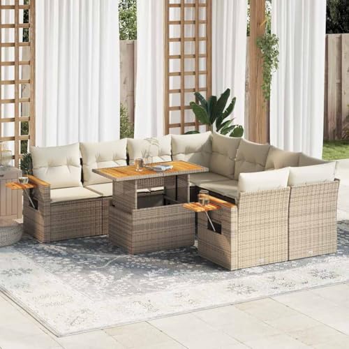 LLEZKBR Outdoor Möbel Sets - 9-teiliges Gartensofa-Set mit Kissen Beige Poly Rattan Akazie LLEZKBR Outdoor Möbel Sets - 9-teiliges Gartensofa-Set mit Kissen Beige Poly Rattan Akazie von LLEZKBR