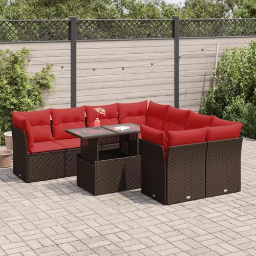 LLEZKBR Outdoor Möbel Sets - 9-teiliges Gartensofa-Set mit Kissen braun Poly Rattan Akazie von LLEZKBR
