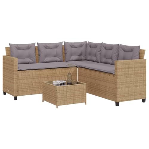 LLEZKBR Outdoor Möbel Sets Gartensofa mit Tisch und Kissen L-Form Beige Poly Rattan LLEZKBR Outdoor Möbel Sets Gartensofa mit Tisch und Kissen L-Form Beige Poly Rattan von LLEZKBR