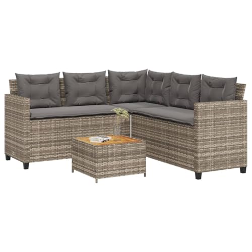LLEZKBR Outdoor Möbel Sets Gartensofa mit Tisch und Kissen L-Form Grau Poly Rattan von LLEZKBR