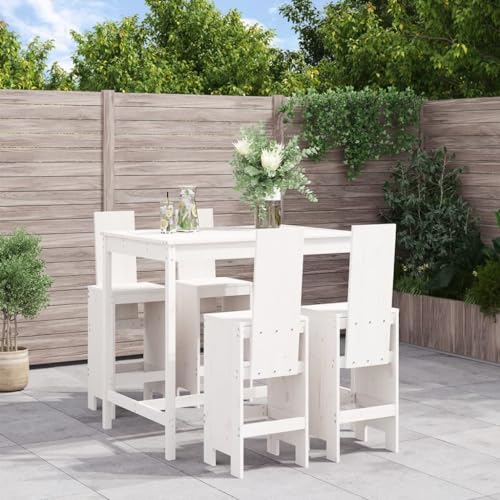 LLEZKBR Outdoor Möbelsets - 5-teiliges Gartenbar-Set Weiß Massivholz Kiefer von LLEZKBR