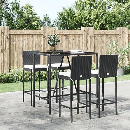 LLEZKBR Outdoor Möbelsets - 5-teiliges Gartenbar-Set mit Kissen schwarz Poly Rattan LLEZKBR Outdoor Möbelsets - 5-teiliges Gartenbar-Set mit Kissen schwarz Poly Rattan von LLEZKBR