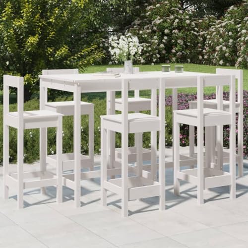LLEZKBR Outdoor Möbelsets - 7-teiliges Gartenbar-Set Weiß Massivholz Kiefer von LLEZKBR