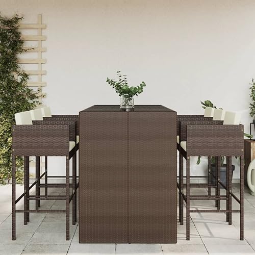LLEZKBR Outdoor Möbelsets - 7-teiliges Gartenbar-Set mit Kissen braun Poly Rattan von LLEZKBR