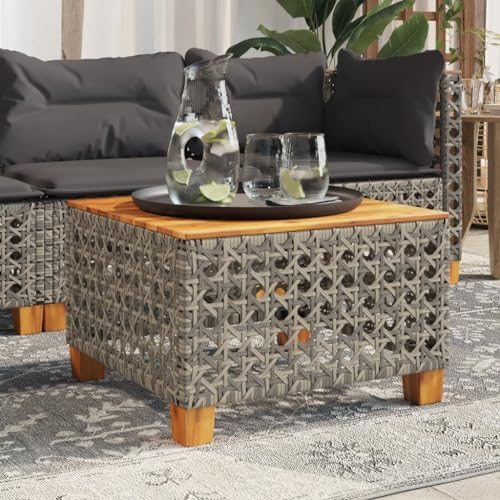 LLEZKBR Outdoor Outdoor Tisch Gartentisch grau 55x55x36cm Polyrattan Akazienholz von LLEZKBR