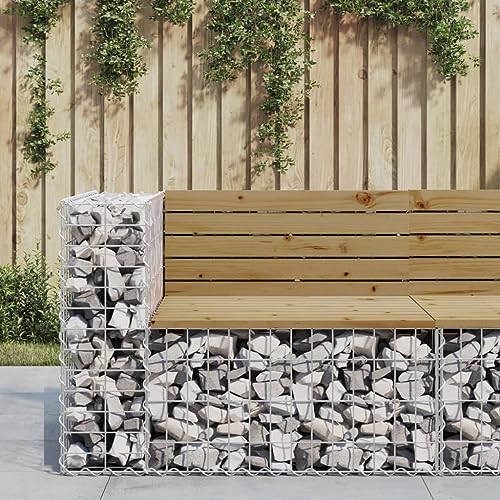 LLEZKBR Outdoor Sitzbank Outdoor Sitzbank Gartenbank Gabion Design 92x71x65,5cm imprägniert Holz Kiefer von LLEZKBR