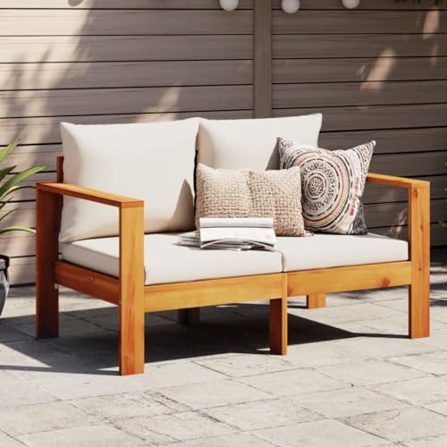 LLEZKBR Outdoor Sitzgruppe Outdoor Sectional Sofa Einheiten Gartensofa mit Kissen 2-Sitzer Massivholz Akazie von LLEZKBR