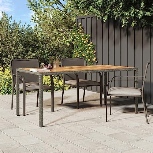 LLEZKBR Outdoor Tisch Gartentisch 190x90x75cm Polyrattan und Akazienholz grau von LLEZKBR
