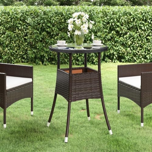 LLEZKBR Outdoor Tisch Gartentisch 60x75cm Gehärtetes Glas und Polyrattan Braun von LLEZKBR