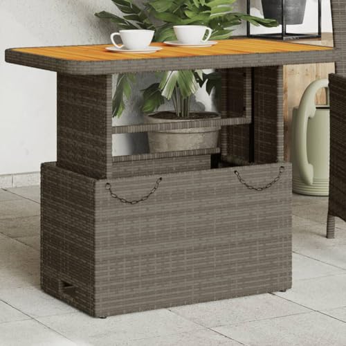 LLEZKBR Outdoor Tisch Gartentisch grau 90x55x71cm Polyrattan und Akazienholz von LLEZKBR
